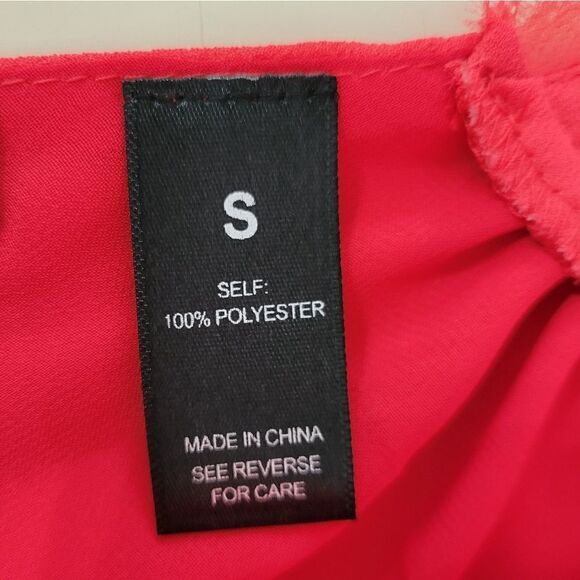 BKE Women's Deep Coral Embellished Chiffon Lined Lace-up Tank Blouse - Picture 3 of 13